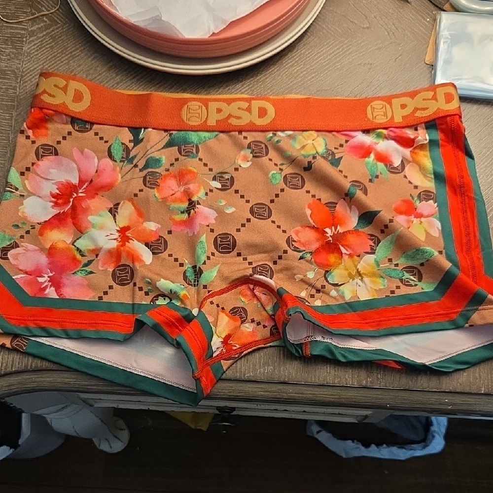 PSD Women's Tropical Floral Athletic/Boys Shorts - Orange and Green